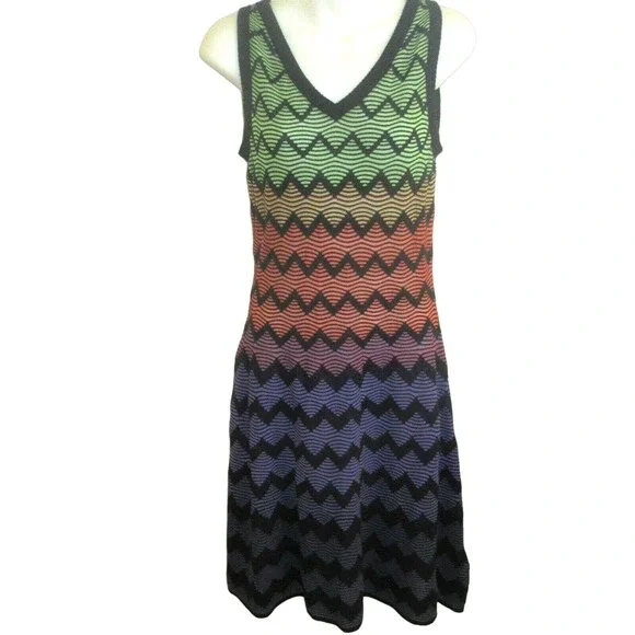 Missoni | Dresses | Missoni Multi Color Chevron Vneck Fit Flare Sleeveless  Dress Small | Poshmark